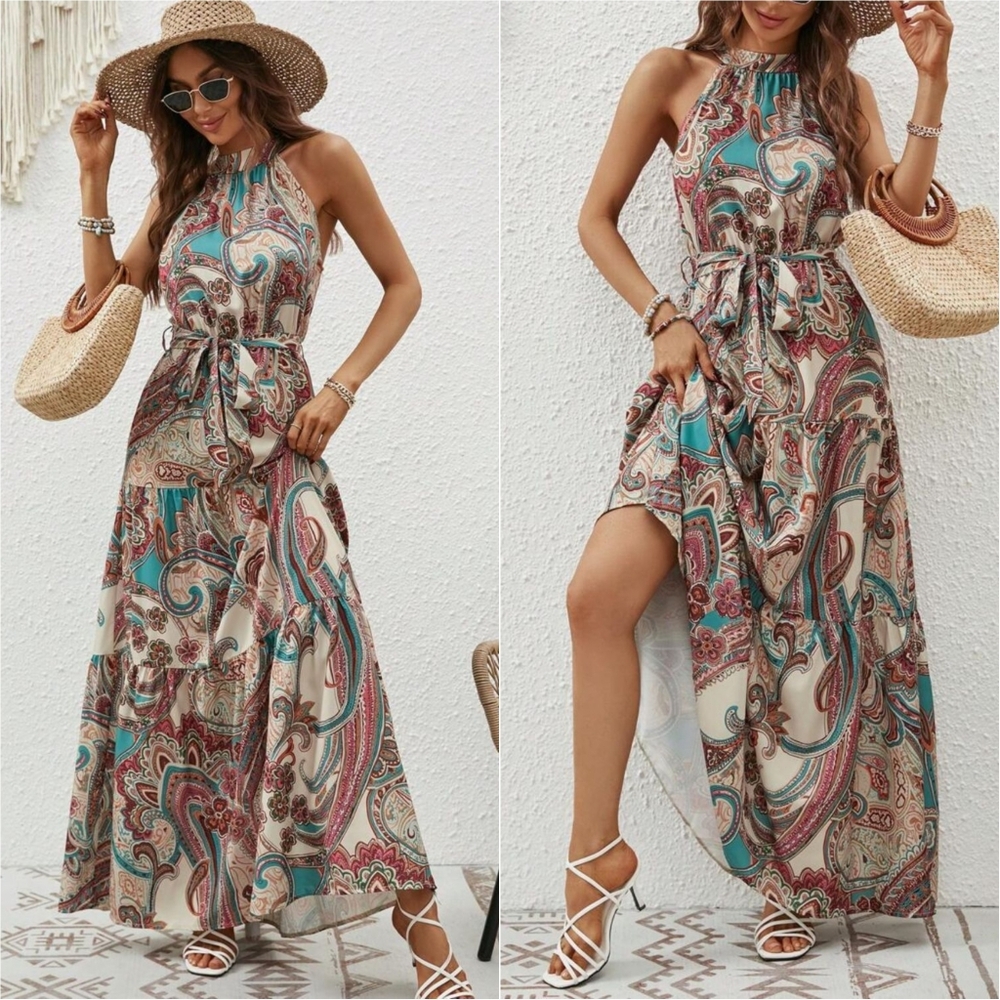 Garden Kiss Halter Maxi Dress - Sand - Picture 1 of 7